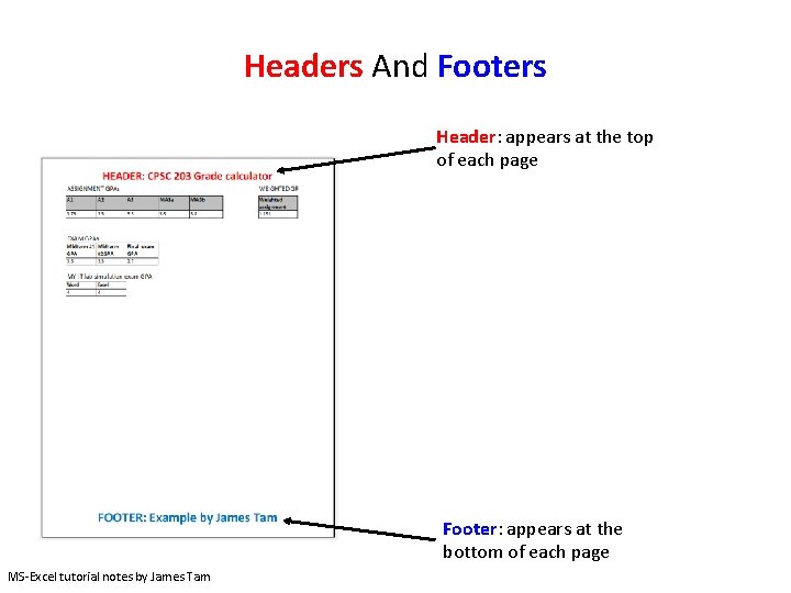 Headers And Footers Header: appears at the top of each page Footer: appears at