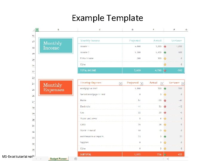 Example Template MS-Excel tutorial notes by James Tam 