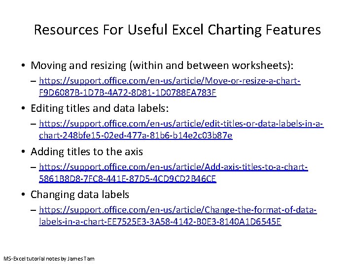 Resources For Useful Excel Charting Features • Moving and resizing (within and between worksheets):