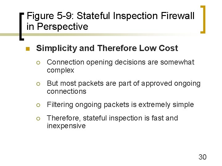 Figure 5 -9: Stateful Inspection Firewall in Perspective n Simplicity and Therefore Low Cost