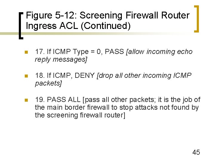 Figure 5 -12: Screening Firewall Router Ingress ACL (Continued) n 17. If ICMP Type