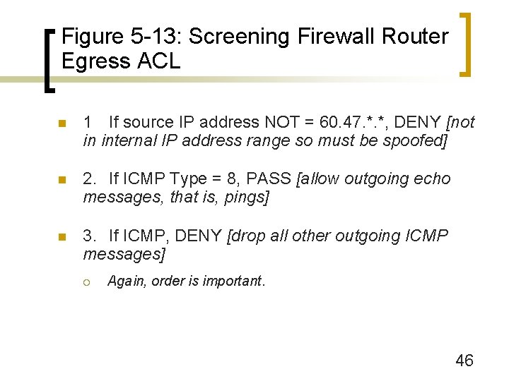 Figure 5 -13: Screening Firewall Router Egress ACL n 1 If source IP address