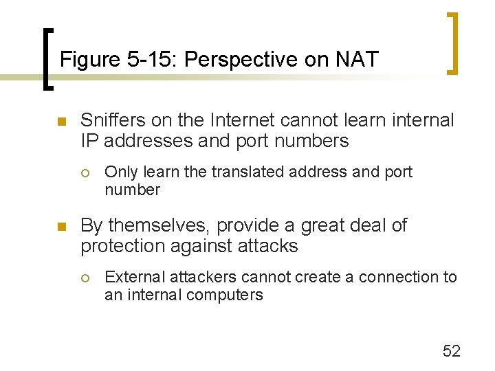 Figure 5 -15: Perspective on NAT n Sniffers on the Internet cannot learn internal