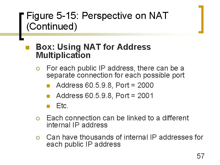 Figure 5 -15: Perspective on NAT (Continued) n Box: Using NAT for Address Multiplication
