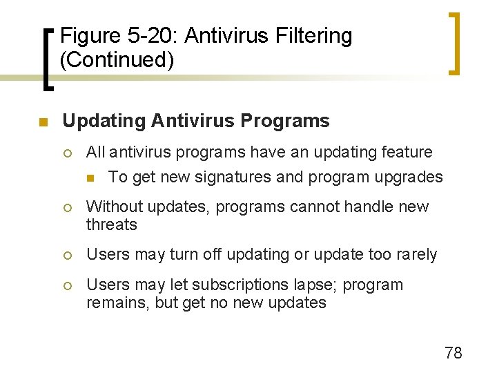 Figure 5 -20: Antivirus Filtering (Continued) n Updating Antivirus Programs ¡ All antivirus programs