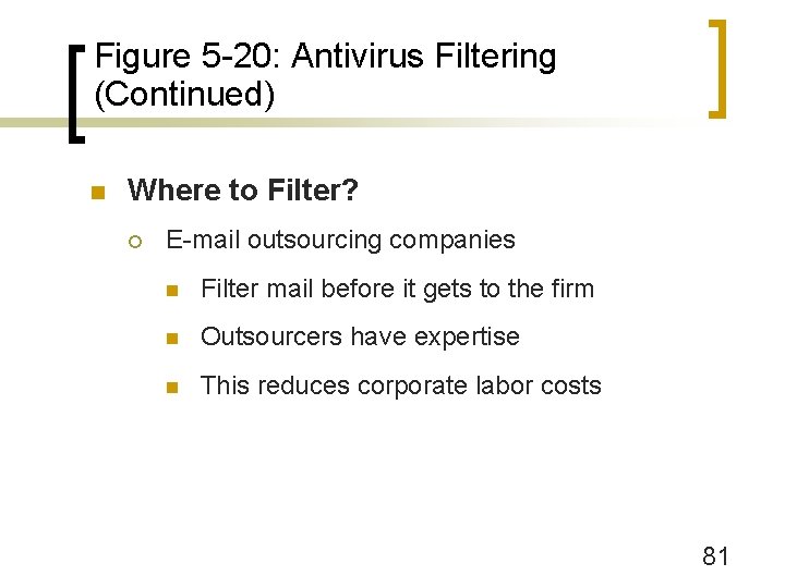 Figure 5 -20: Antivirus Filtering (Continued) n Where to Filter? ¡ E-mail outsourcing companies