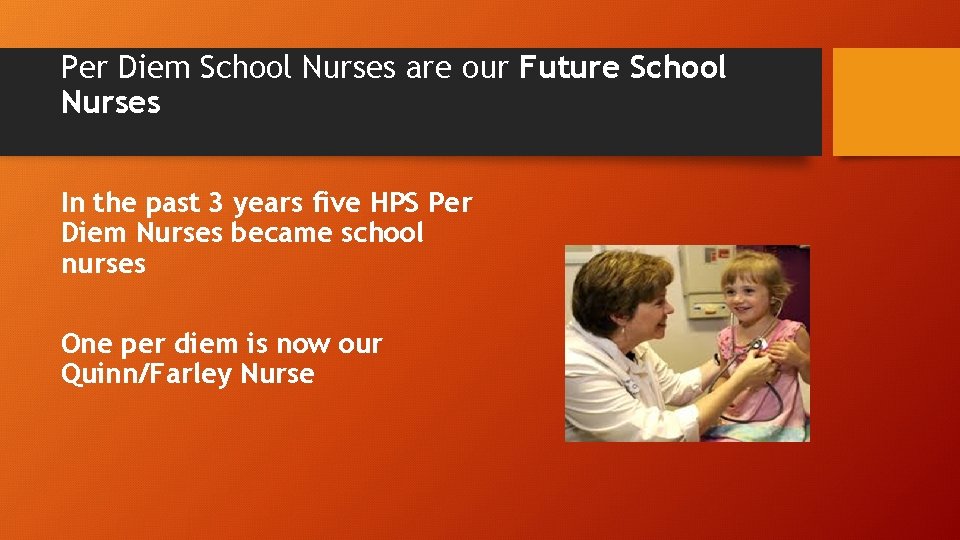 Per Diem School Nurses are our Future School Nurses In the past 3 years