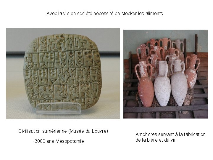 Avec la vie en société nécessité de stocker les aliments Civilisation sumérienne (Musée du