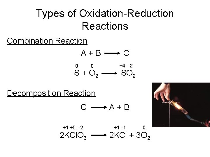 Types of Oxidation-Reduction Reactions Combination Reaction A+B C 0 +4 -2 0 S + Types of Oxidation-Reduction Reactions Combination Reaction A+B C 0 +4 -2 0 S +
