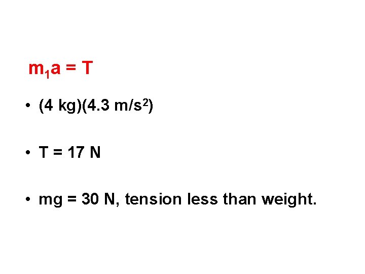 m 1 a = T • (4 kg)(4. 3 m/s 2) • T =