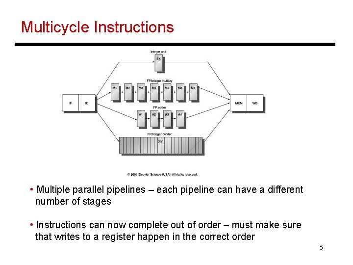 Multicycle Instructions • Multiple parallel pipelines – each pipeline can have a different number