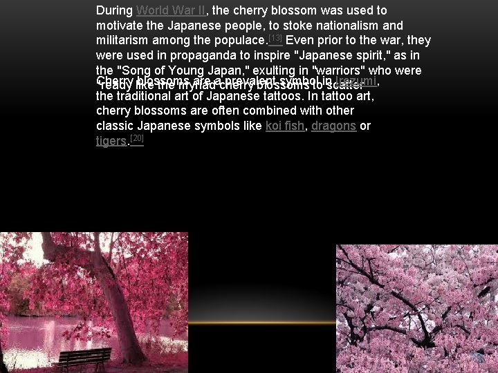 During World War II, the cherry blossom was used to motivate the Japanese people,