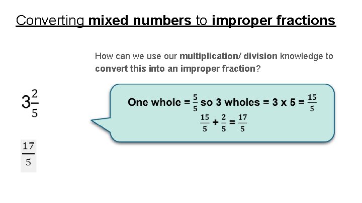 Converting mixed numbers to improper fractions How can we use our multiplication/ division knowledge