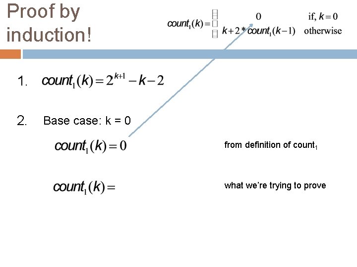 Proof by induction! 1. 2. Base case: k = 0 from definition of count