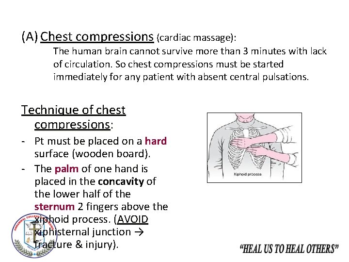 (A) Chest compressions (cardiac massage): The human brain cannot survive more than 3 minutes