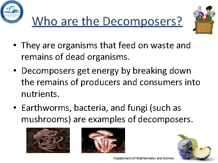 Who are the Decomposers? • They are organisms that feed on waste and remains