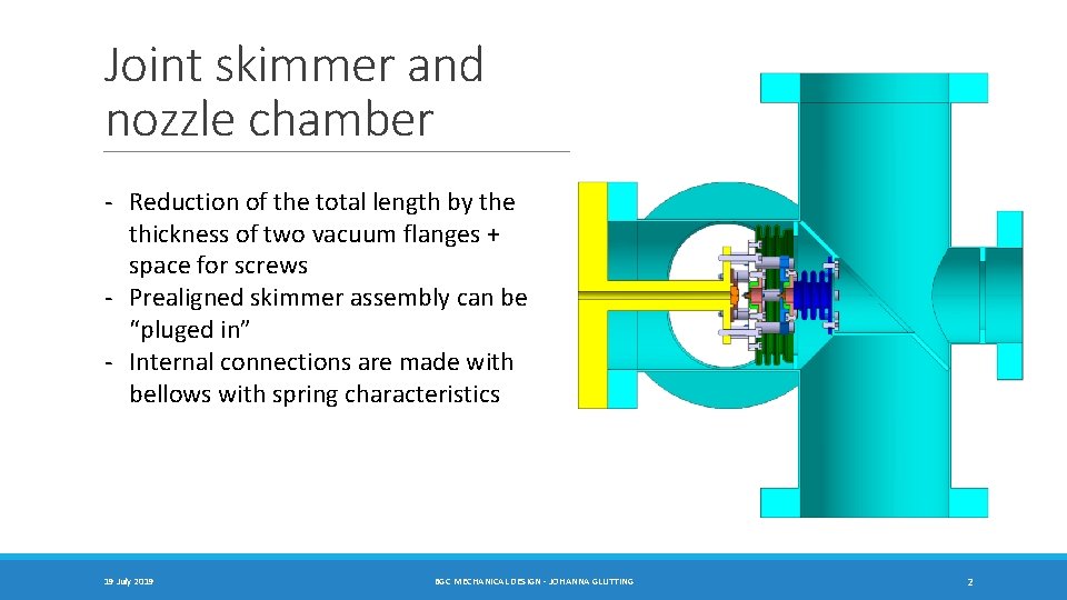 Joint skimmer and nozzle chamber - Reduction of the total length by the thickness