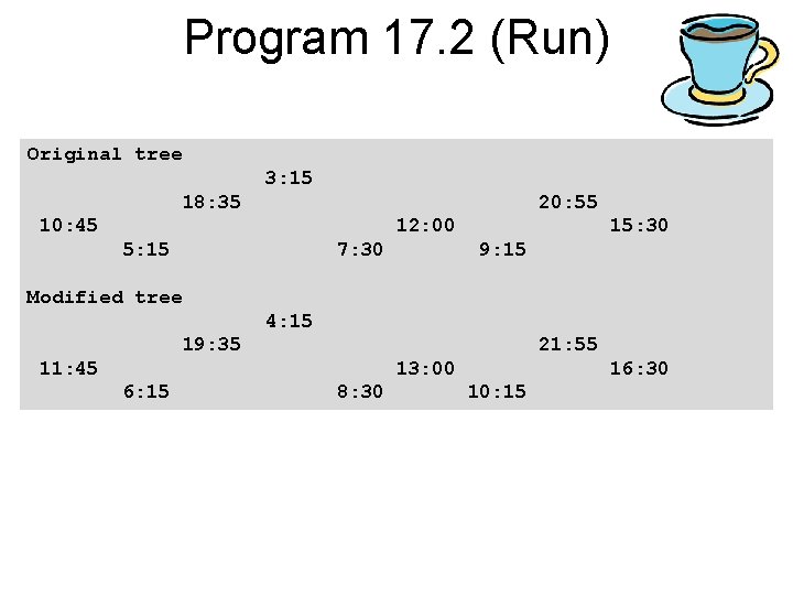 Program 17. 2 (Run) Original tree 3: 15 18: 35 20: 55 10: 45