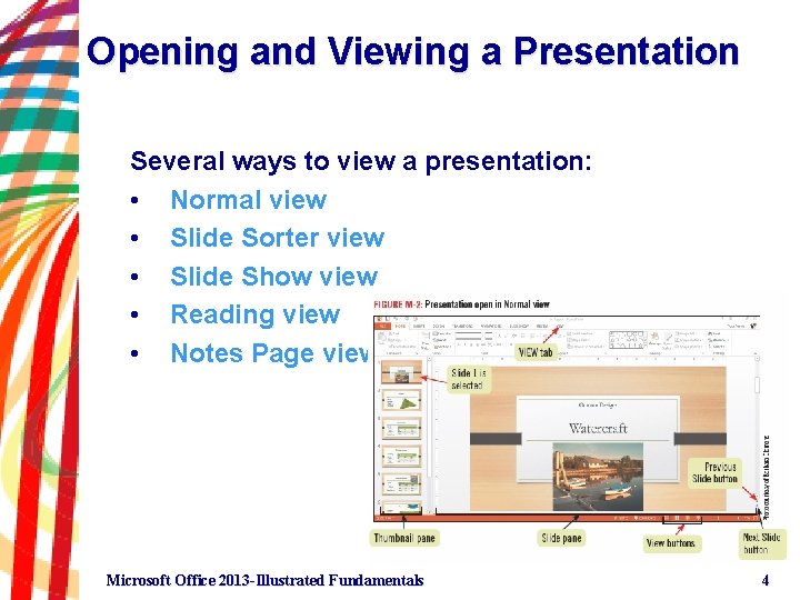Opening and Viewing a Presentation Several ways to view a presentation: • Normal view