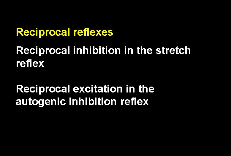 Reciprocal reflexes Reciprocal inhibition in the stretch reflex Reciprocal excitation in the autogenic inhibition