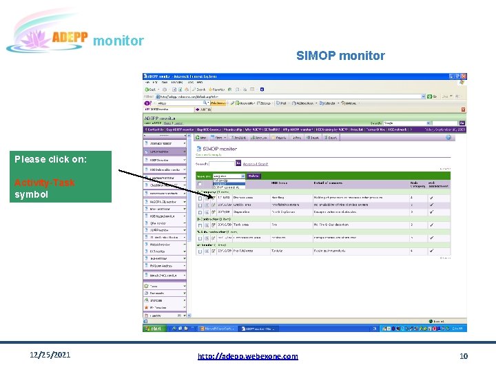 monitor SIMOP monitor Please click on: Activity-Task symbol 12/25/2021 http: //adepp. webexone. com 10