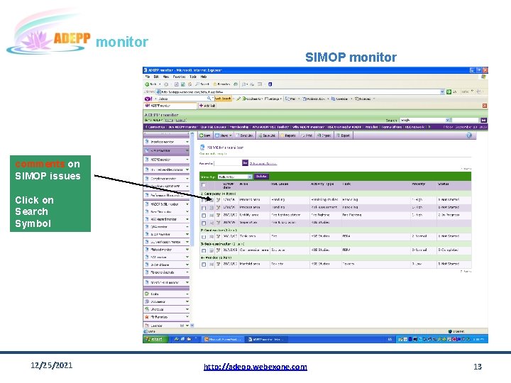 monitor SIMOP monitor comments on SIMOP issues Click on Search Symbol 12/25/2021 http: //adepp.