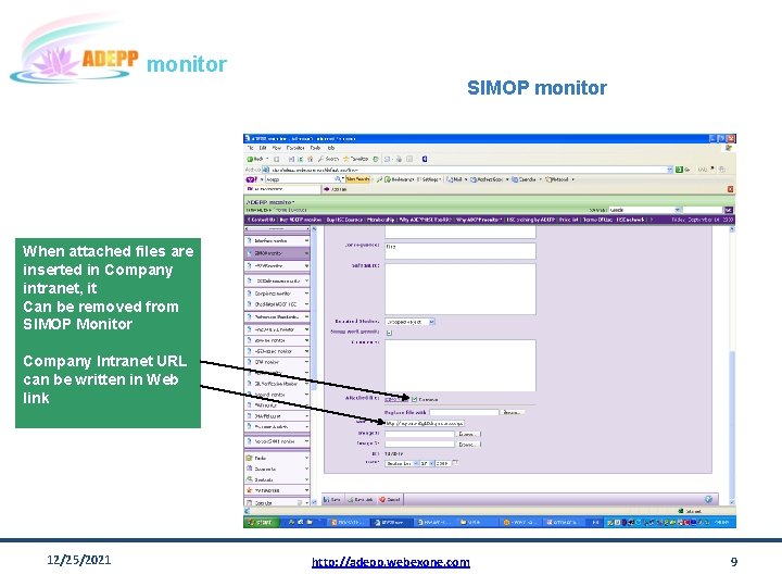 monitor SIMOP monitor When attached files are inserted in Company intranet, it Can be