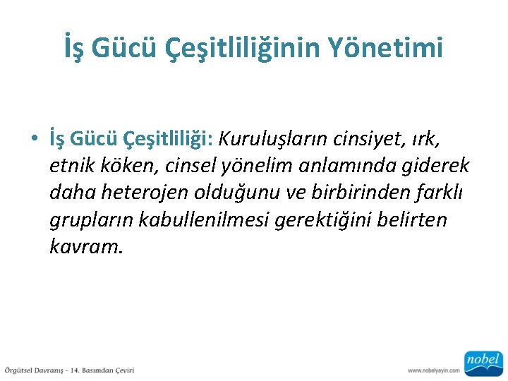 İş Gücü Çeşitliliğinin Yönetimi • İş Gücü Çeşitliliği: Kuruluşların cinsiyet, ırk, etnik köken, cinsel