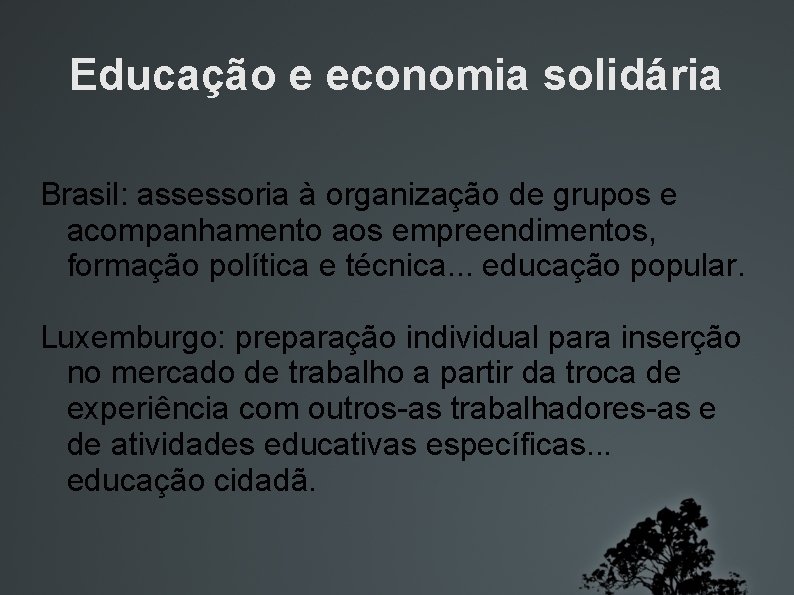 Educação e economia solidária Brasil: assessoria à organização de grupos e acompanhamento aos empreendimentos,