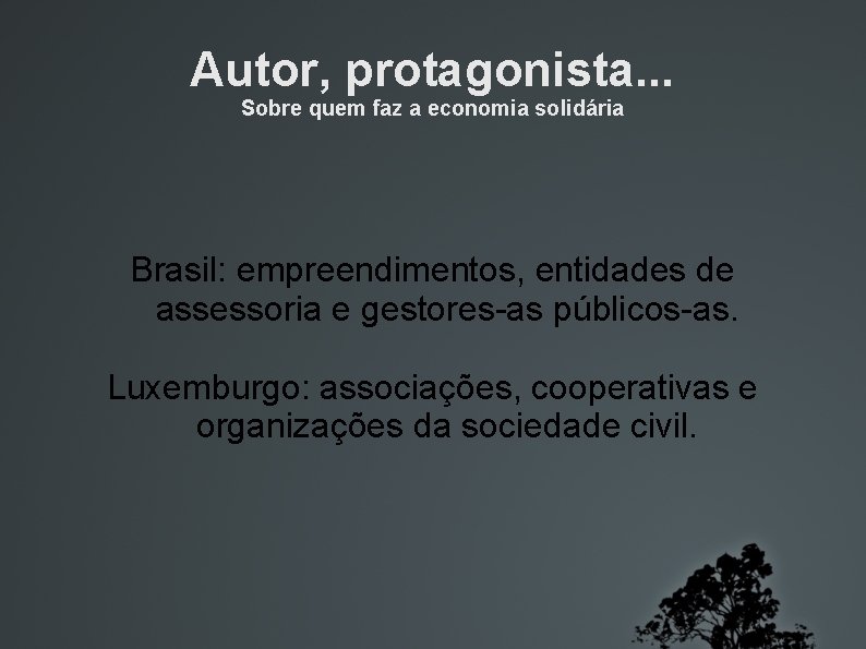 Autor, protagonista. . . Sobre quem faz a economia solidária Brasil: empreendimentos, entidades de