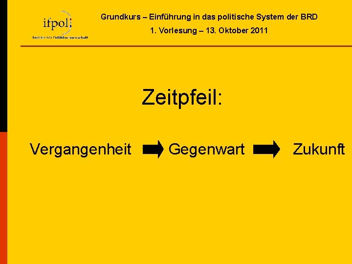 Grundkurs – Einführung in das politische System der BRD 1. Vorlesung – 13. Oktober Grundkurs – Einführung in das politische System der BRD 1. Vorlesung – 13. Oktober
