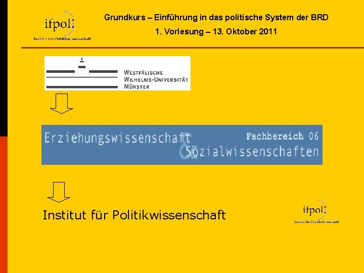 Grundkurs – Einführung in das politische System der BRD 1. Vorlesung – 13. Oktober Grundkurs – Einführung in das politische System der BRD 1. Vorlesung – 13. Oktober