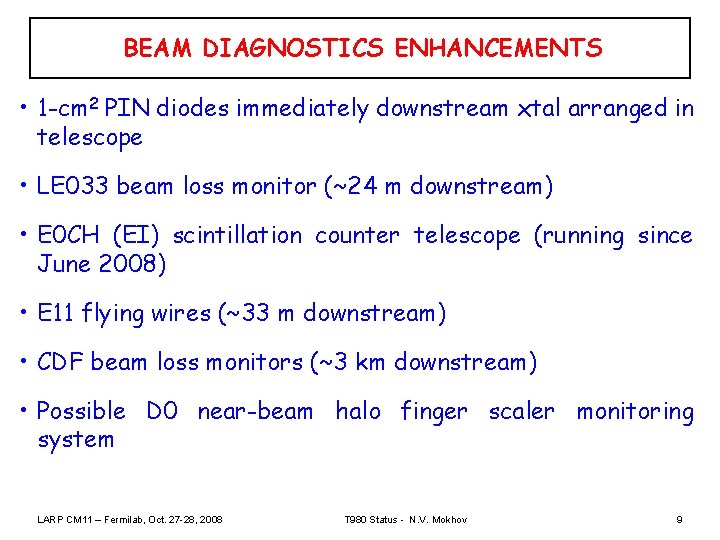 BEAM DIAGNOSTICS ENHANCEMENTS • 1 -cm 2 PIN diodes immediately downstream xtal arranged in