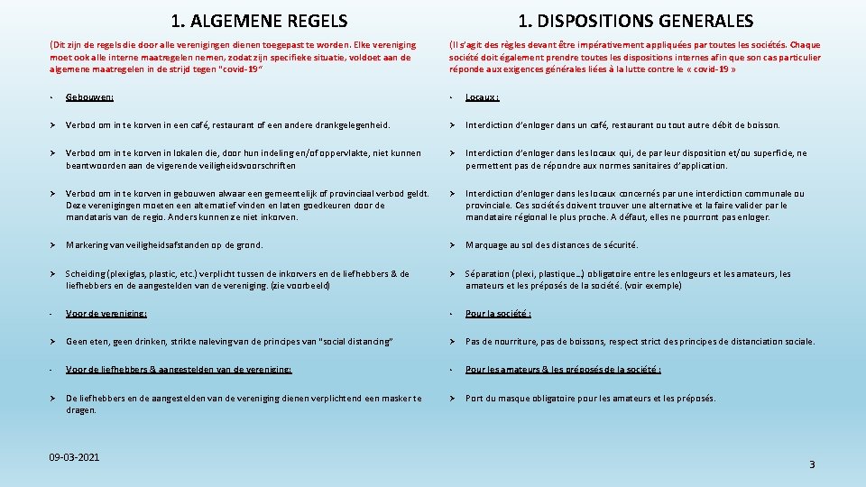 1. ALGEMENE REGELS (Dit zijn de regels die door alle verenigingen dienen toegepast te