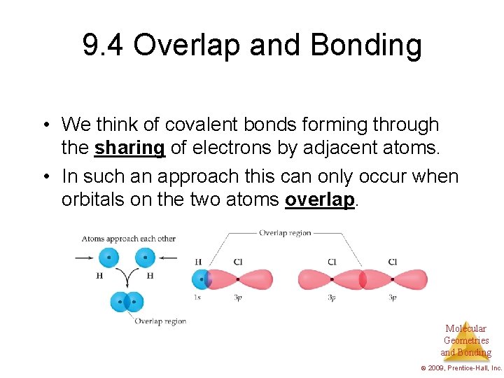 9. 4 Overlap and Bonding • We think of covalent bonds forming through the