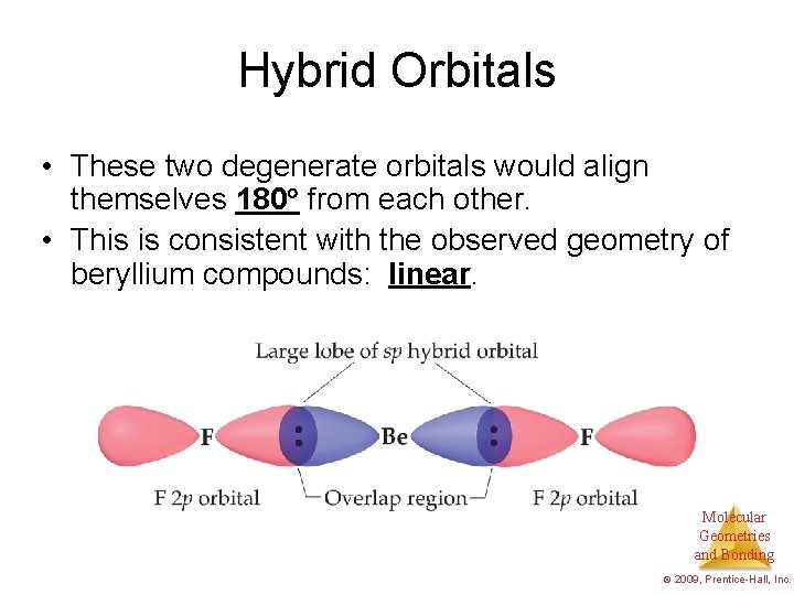 Hybrid Orbitals • These two degenerate orbitals would align themselves 180 from each other.
