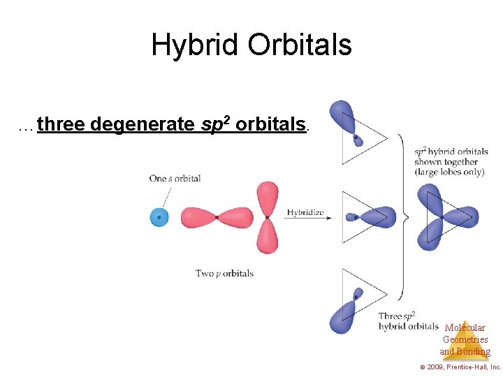 Hybrid Orbitals …three degenerate sp 2 orbitals. Molecular Geometries and Bonding © 2009, Prentice-Hall,