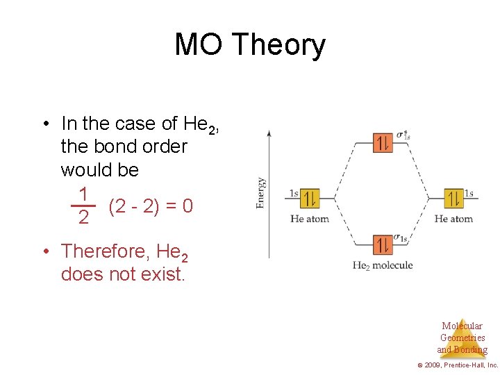 MO Theory • In the case of He 2, the bond order would be