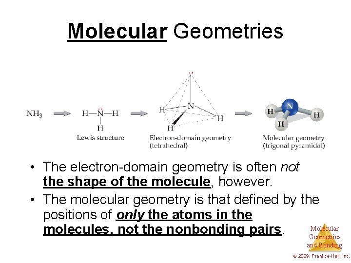 Molecular Geometries • The electron-domain geometry is often not the shape of the molecule,