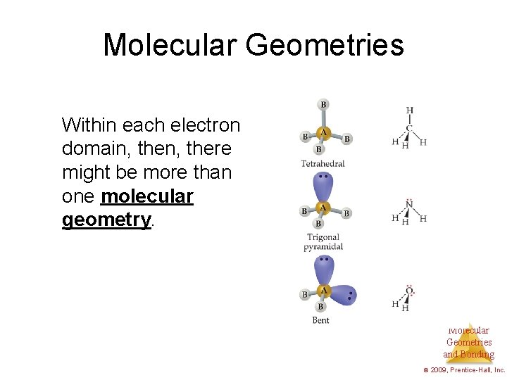 Molecular Geometries Within each electron domain, there might be more than one molecular geometry.