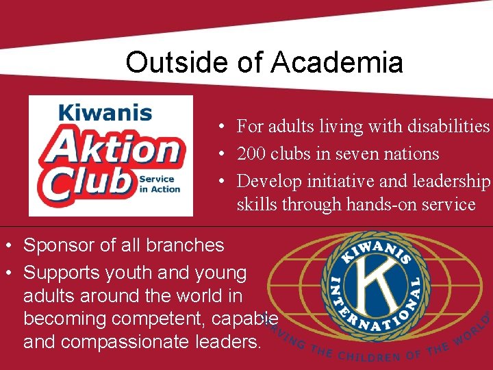 Outside of Academia • For adults living with disabilities • 200 clubs in seven