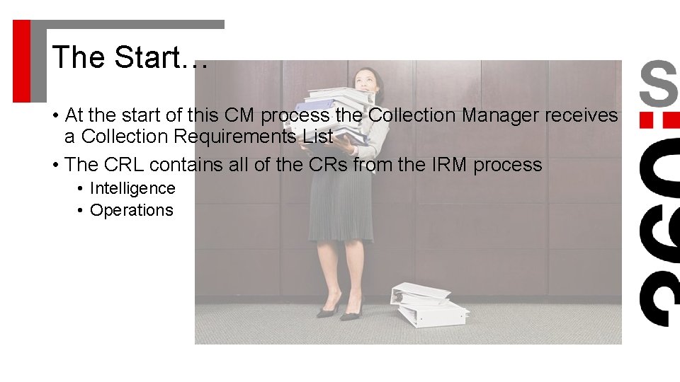 The Start… • At the start of this CM process the Collection Manager receives