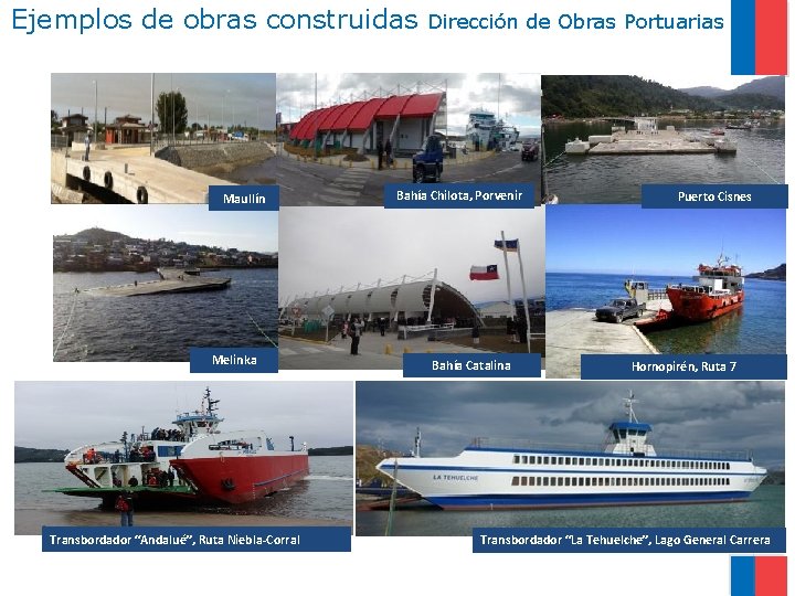 Ejemplos de obras construidas Maullín Melinka Transbordador “Andalué”, Ruta Niebla-Corral Dirección de Obras Portuarias