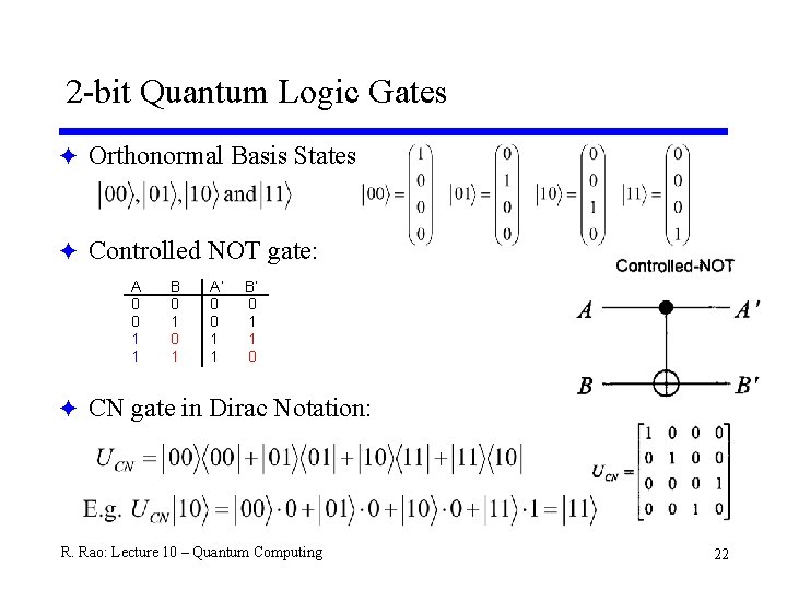 2 -bit Quantum Logic Gates F Orthonormal Basis States: F Controlled NOT gate: A