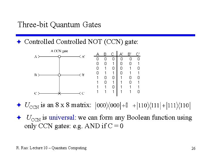 Three-bit Quantum Gates F Controlled NOT (CCN) gate: A 0 0 1 1 B