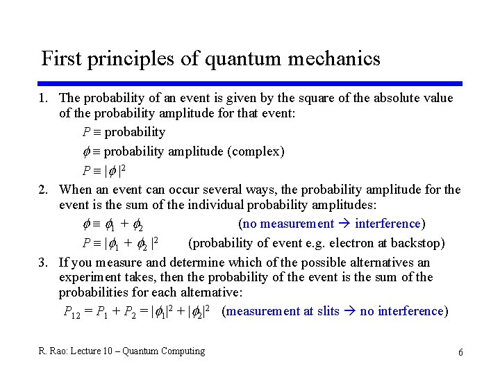 First principles of quantum mechanics 1. The probability of an event is given by
