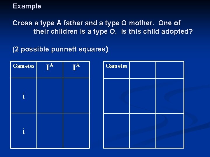 Example Cross a type A father and a type O mother. One of their