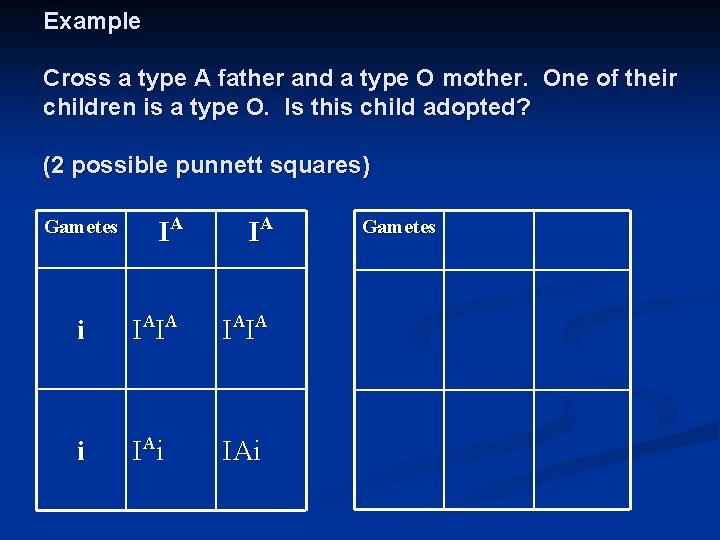 Example Cross a type A father and a type O mother. One of their