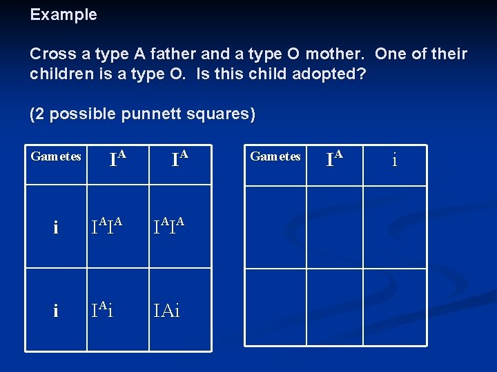 Example Cross a type A father and a type O mother. One of their