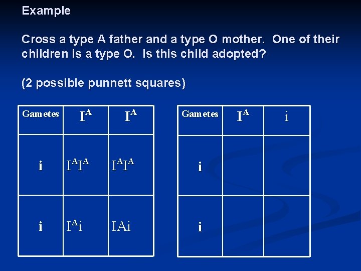 Example Cross a type A father and a type O mother. One of their